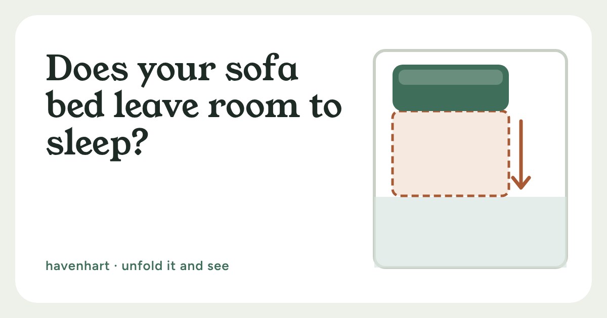 Top-down plan of a green sofa with a peach sofa bed unfolding into the room