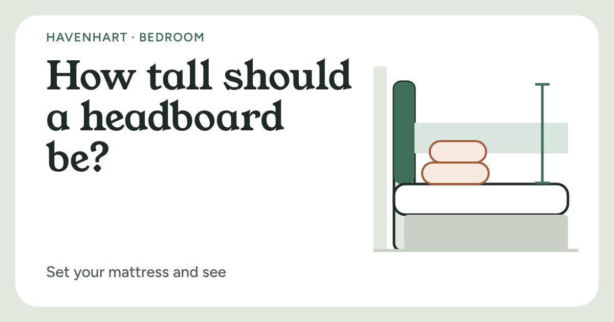 Side view of a bed with a green headboard, two pillows and a marker showing the height above the mattress