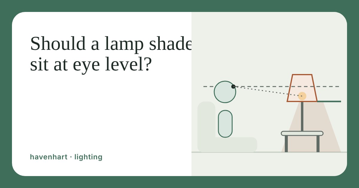 Side view of a seated person looking at a table lamp whose shade bottom sits at eye level